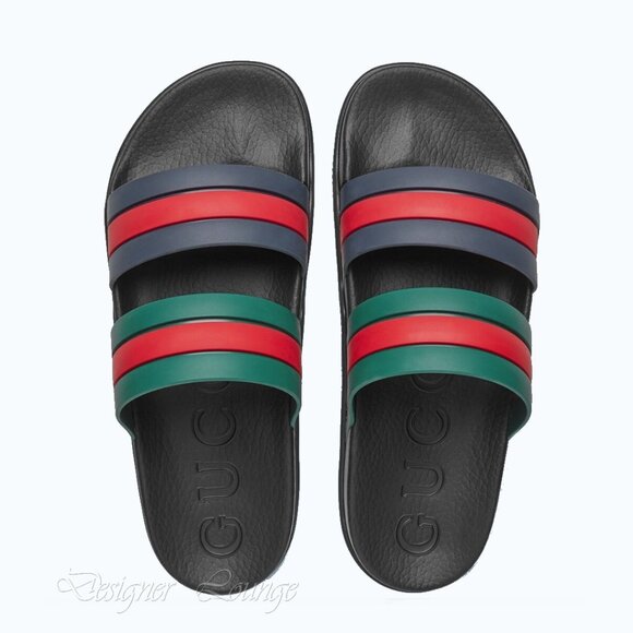 NEW GUCCI Men's WEB Rubber Slides Sandals Red Green Blue G 10 US 10.5 Authentic - Picture 3 of 12